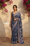 Krutikari – Viscose Saree with Handcrafted Batik Work in Blue Grey - verymuchindian.com