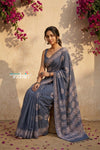Krutikari – Viscose Saree with Handcrafted Batik Work in Blue Grey - verymuchindian.com