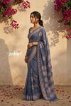 Krutikari – Viscose Saree with Handcrafted Batik Work in Blue Grey - verymuchindian.com