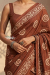 Krutikari – Viscose Saree with Handcrafted Batik Work in Brown - verymuchindian.com