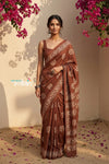 Krutikari – Viscose Saree with Handcrafted Batik Work in Brown - verymuchindian.com