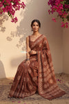 Krutikari – Viscose Saree with Handcrafted Batik Work in Brown - verymuchindian.com
