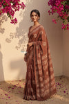 Krutikari – Viscose Saree with Handcrafted Batik Work in Brown - verymuchindian.com