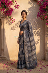 Krutikari ~ Viscose Saree with Handcrafted Batik Work in Grey - verymuchindian.com
