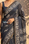 Krutikari ~ Viscose Saree with Handcrafted Batik Work in Grey - verymuchindian.com