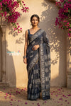 Krutikari ~ Viscose Saree with Handcrafted Batik Work in Grey - verymuchindian.com