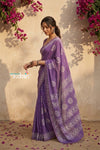 Krutikari – Viscose Saree with Handcrafted Batik Work in Lavender - verymuchindian.com