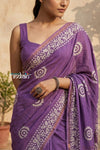 Krutikari – Viscose Saree with Handcrafted Batik Work in Lavender - verymuchindian.com