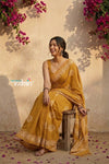 Krutikari ~ Viscose Saree with Handcrafted Batik Work in Marigold Yellow - verymuchindian.com