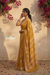 Krutikari ~ Viscose Saree with Handcrafted Batik Work in Marigold Yellow - verymuchindian.com
