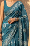 Krutikari – Viscose Saree with Handcrafted Batik Work in Quartz Blue - verymuchindian.com