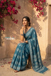 Krutikari – Viscose Saree with Handcrafted Batik Work in Quartz Blue - verymuchindian.com