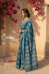 Krutikari – Viscose Saree with Handcrafted Batik Work in Quartz Blue - verymuchindian.com
