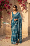 Krutikari – Viscose Saree with Handcrafted Batik Work in Quartz Blue - verymuchindian.com