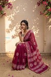 Krutikari – Viscose Saree with Handcrafted Batik Work in Rose Pink - verymuchindian.com