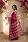 Krutikari – Viscose Saree with Handcrafted Batik Work in Rose Pink - verymuchindian.com