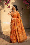 Krutikari – Viscose Saree with Handcrafted Batik Work in Sapphire Orange - verymuchindian.com