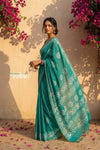 Krutikari – Viscose Saree with Handcrafted Batik Work in Sea Green - verymuchindian.com