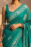 Krutikari – Viscose Saree with Handcrafted Batik Work in Sea Green - verymuchindian.com
