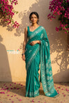 Krutikari – Viscose Saree with Handcrafted Batik Work in Sea Green - verymuchindian.com