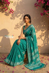 Krutikari – Viscose Saree with Handcrafted Batik Work in Sea Green - verymuchindian.com