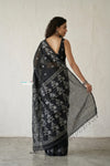 Latika ~ Pure Handwoven Jamdani Mul Cotton Saree Black - verymuchindian.com