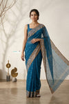 Latika ~ Pure Handwoven Jamdani Mul Cotton Saree in Azure Blue With Tissue Border - verymuchindian.com