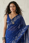 Latika ~ Pure Handwoven Jamdani Mul Cotton Saree in Blue - verymuchindian.com