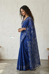 Latika ~ Pure Handwoven Jamdani Mul Cotton Saree in Blue - verymuchindian.com