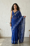 Latika ~ Pure Handwoven Jamdani Mul Cotton Saree in Blue - verymuchindian.com