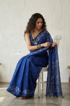 Latika ~ Pure Handwoven Jamdani Mul Cotton Saree in Blue - verymuchindian.com