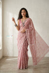 Latika ~ Pure Handwoven Jamdani Mul Cotton Saree in Dusty Rose - verymuchindian.com