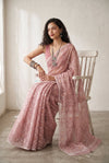 Latika ~ Pure Handwoven Jamdani Mul Cotton Saree in Dusty Rose - verymuchindian.com