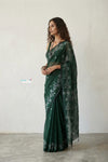 Latika ~ Pure Handwoven Jamdani Mul Cotton Saree in Green - verymuchindian.com