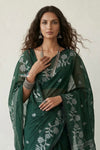 Latika ~ Pure Handwoven Jamdani Mul Cotton Saree in Green - verymuchindian.com