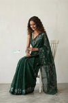 Latika ~ Pure Handwoven Jamdani Mul Cotton Saree in Green - verymuchindian.com