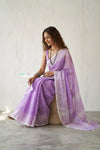 Latika ~ Pure Handwoven Jamdani Mul Cotton Saree in Lavender - verymuchindian.com