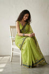 Latika ~ Pure Handwoven Jamdani Mul Cotton Saree in Light Green - verymuchindian.com