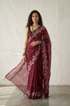 Latika ~ Pure Handwoven Jamdani Mul Cotton Saree in Maroon - verymuchindian.com