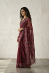 Latika ~ Pure Handwoven Jamdani Mul Cotton Saree in Maroon - verymuchindian.com