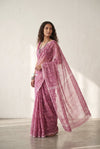 Latika ~ Pure Handwoven Jamdani Mul Cotton Saree in Mauve Pink - verymuchindian.com