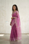 Latika ~ Pure Handwoven Jamdani Mul Cotton Saree in Mauve Pink - verymuchindian.com