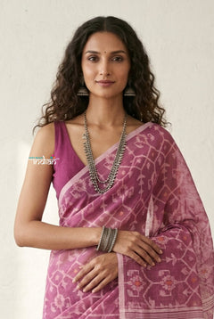 Latika ~ Pure Handwoven Jamdani Mul Cotton Saree in Mauve Pink - verymuchindian.com