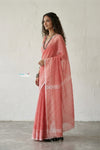 Latika ~ Pure Handwoven Jamdani Mul Cotton Saree in Peach - verymuchindian.com