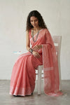 Latika ~ Pure Handwoven Jamdani Mul Cotton Saree in Peach - verymuchindian.com
