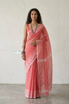 Latika ~ Pure Handwoven Jamdani Mul Cotton Saree in Peach - verymuchindian.com