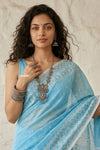 Latika ~ Pure Handwoven Jamdani Mul Cotton Saree in Powder Blue - verymuchindian.com
