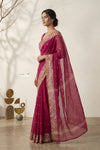 Latika ~ Pure Handwoven Jamdani Mul Cotton Saree in Rani Pink With Tissue Border - verymuchindian.com