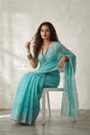 Latika ~ Pure Handwoven Jamdani Mul Cotton Saree in Sea Blue - verymuchindian.com