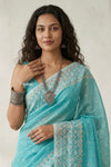 Latika ~ Pure Handwoven Jamdani Mul Cotton Saree in Sea Blue - verymuchindian.com